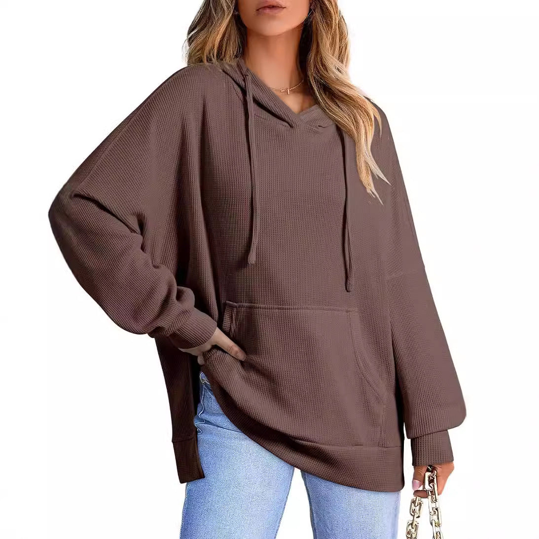 Damen Oversized Kapuzenpullover mit praktischen Taschen und seitlichen Schlitzen R&B