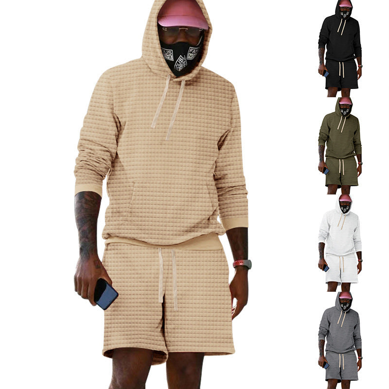 Herren Sportiv gestepptes Hoodie- und Shorts-Set R&B