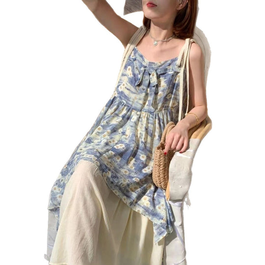 Damen Sommerliches Maxikleid mit asymmetrischem Saum und floralen Akzenten
