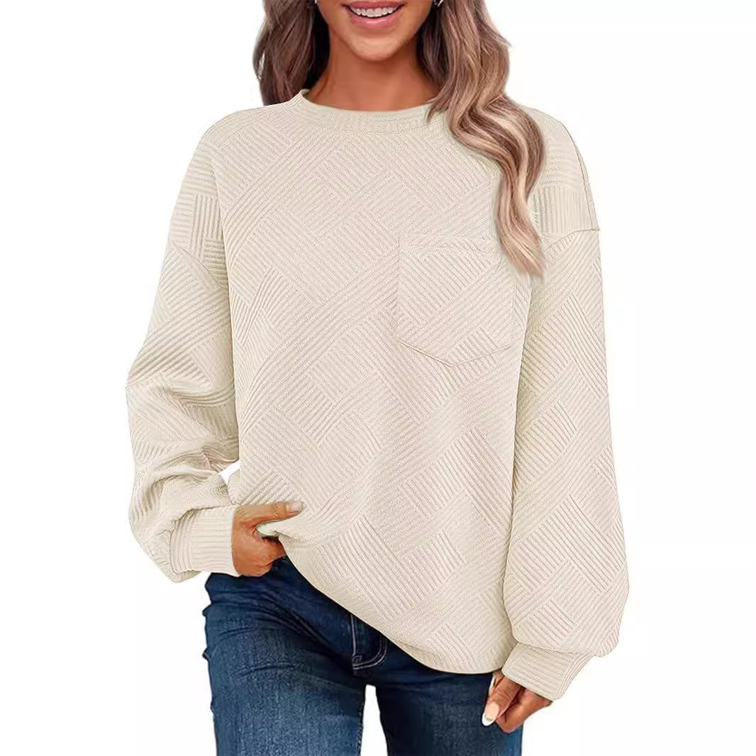 Damen Lässiger Pullover mit strukturiertem Muster und praktischen Taschen R&B