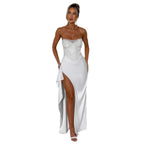 Damen Hochgeschlossenes Abendkleid mit transparentem Oberteil und seitlichem Schlitz EB