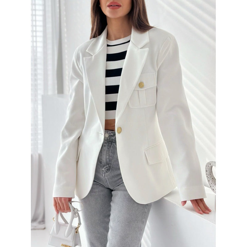 Damen klassische doppelt-knöpfte taillierte Blazer mit Taschen-Detail R&B