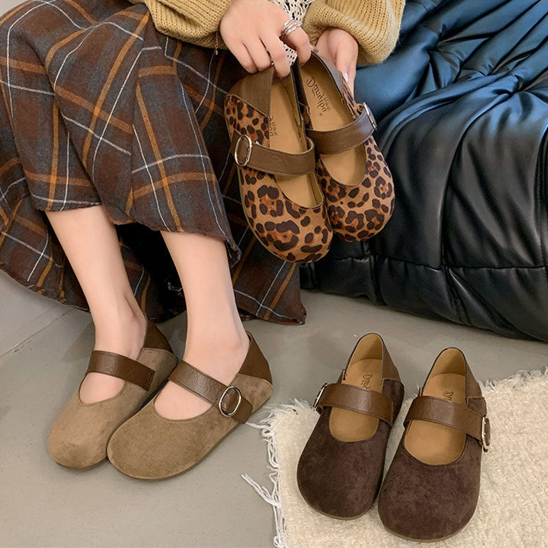 Damen Mary-Jane Schuhe mit modischem Leoprint und komfortablem Riemen R&B