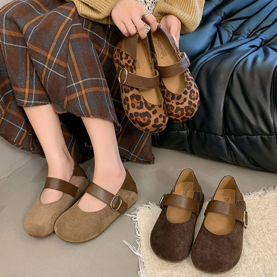 Damen Mary-Jane Schuhe mit modischem Leoprint und komfortablem Riemen R&B