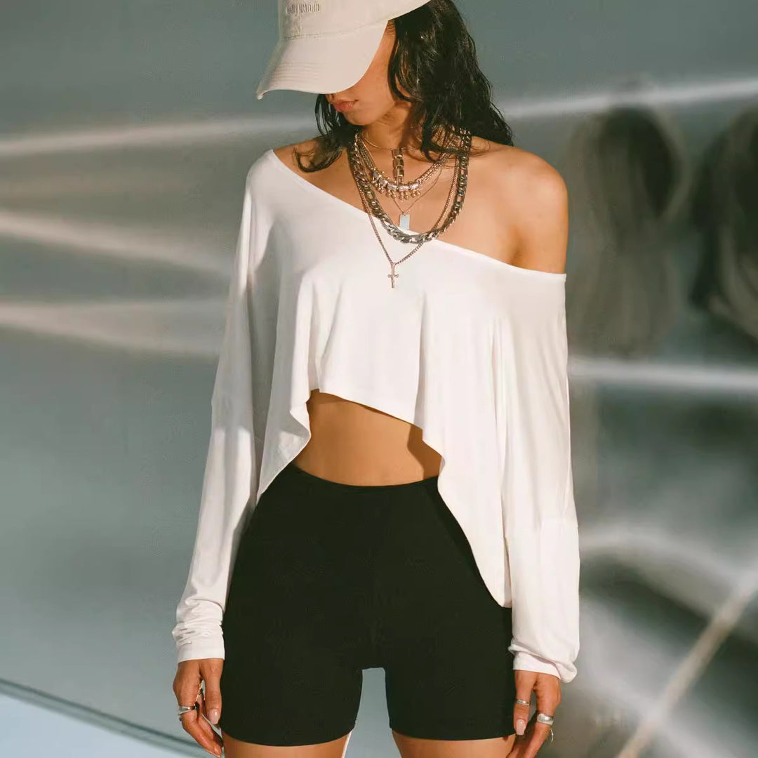 Damen lässiges One-Shoulder-Oberteil mit asymmetrischem Schnitt und weitem Design R&B