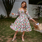 Damen Midikleid mit floraler Stickerei und Taillenband R&B