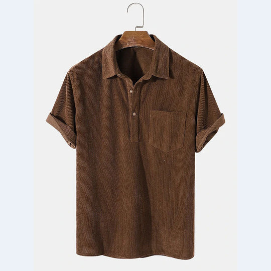 Herren Kurzarm Poloshirt aus gestreiftem Stoff mit Knopfleiste und Brusttasche R&B