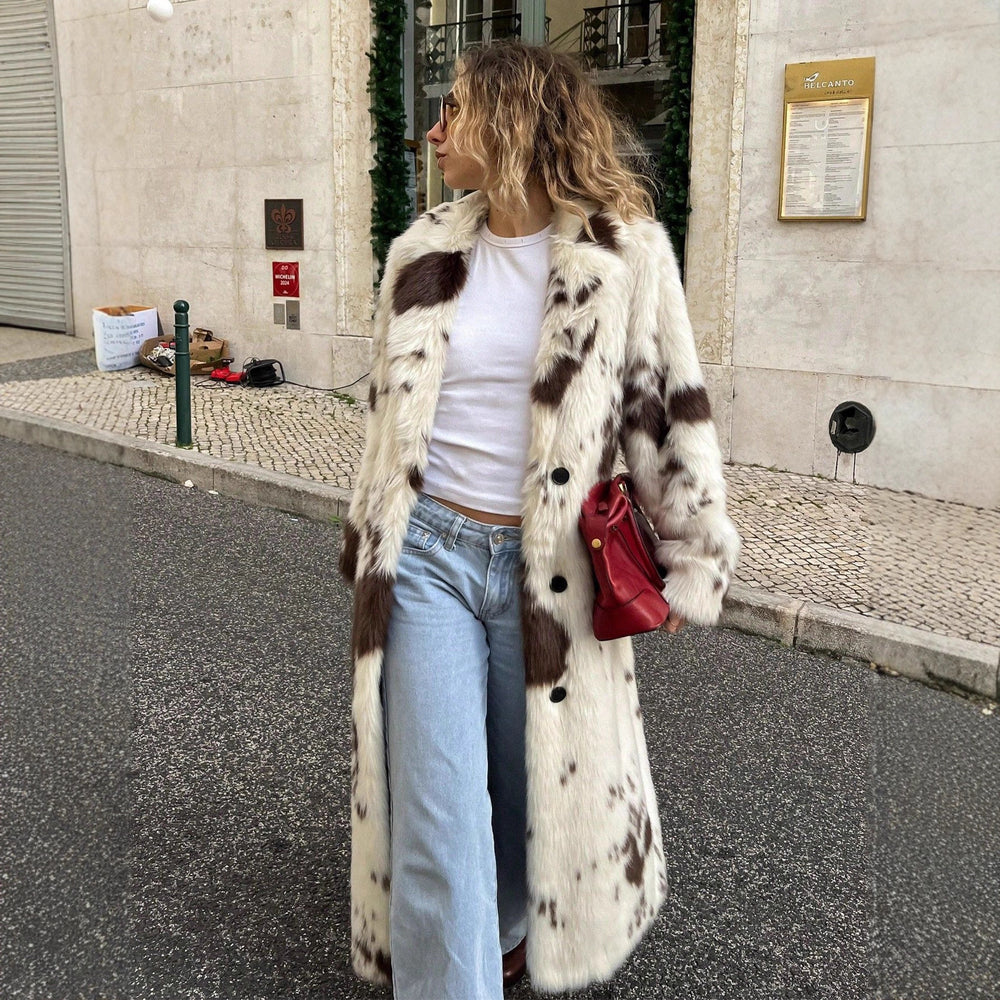Damen eleganter Kunstpelzmantel im modernen Tiermuster R&B