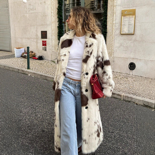 Damen eleganter Kunstpelzmantel im modernen Tiermuster R&B