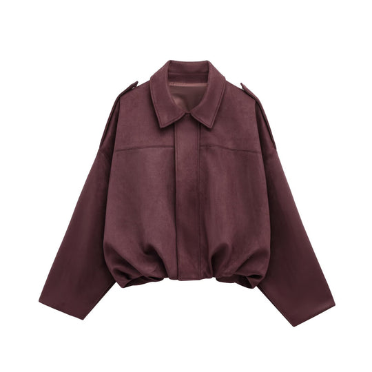 Damen oversized Kunstlederjacke mit elastischem Bund R&B