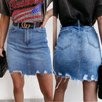 Damen Denim-Rock mit fransigem Saum und modernem Schnitt R&B