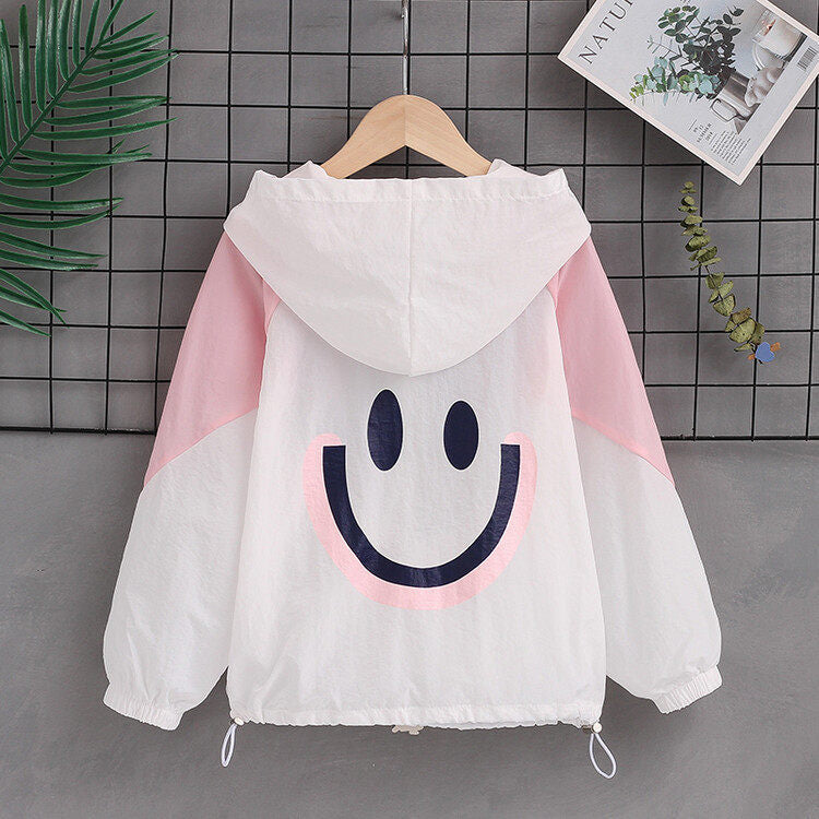 Damen nan leichte Kapuzenjacke mit Smiley-Print, verstellbarem Saum und elastischen Bündchen  R&B