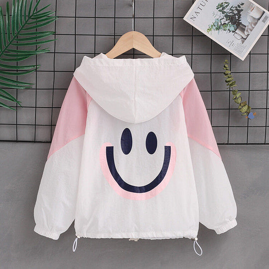 Damen nan leichte Kapuzenjacke mit Smiley-Print, verstellbarem Saum und elastischen Bündchen  R&B