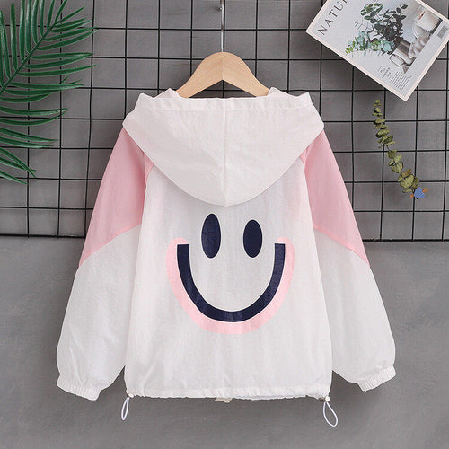 Damen nan leichte Kapuzenjacke mit Smiley-Print, verstellbarem Saum und elastischen Bündchen  R&B