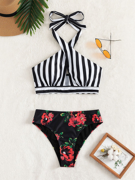 Damen Bikini mit hoch geschnittenem Slip und modischem Wickeloberteil R&B