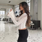 Damen Spitzenbluse mit transparentem Design und langen Ärmeln R&B