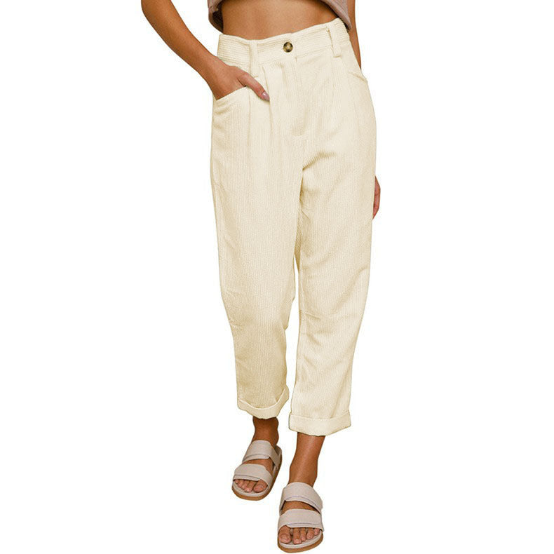 Damen modische Cordhose mit hohem Bund und weitem Bein R&B