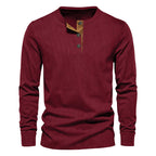 Herren Langarm-Henley-Shirt mit strukturierter Oberfläche und dekorativer Knopfleiste R&B