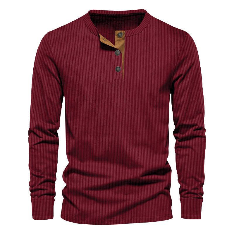 Herren Langarm-Henley-Shirt mit strukturierter Oberfläche und dekorativer Knopfleiste R&B