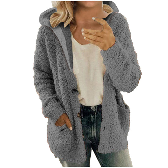 Damen kuschelige Fleecejacke mit Kapuze und praktischen Taschen R&B