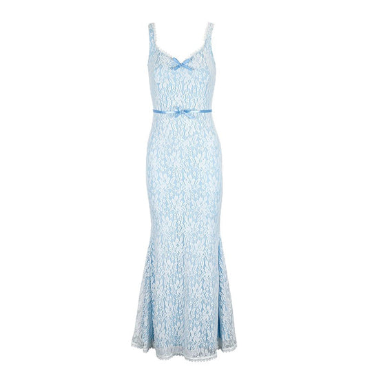 Damen Elegantes Spitzen-Midikleid mit verstellbaren Trägern und Schleifen-Detail R&B