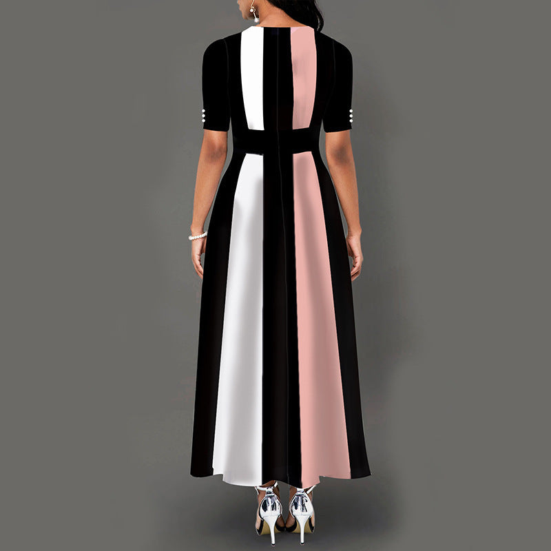 Damen Maxikleid mit modernem Blockdesign und seitlichen Taschen R&B
