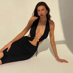 Damen Maxi-Kleid mit verführerischem Halterneck und eleganten Cut-Out-Details R&B