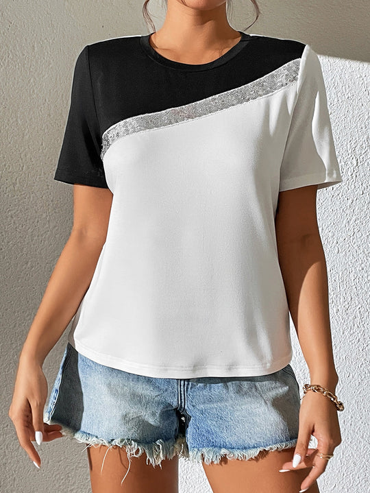 Damen modisches T-Shirt mit glänzenden Akzenten und lässigem Schnitt R&B