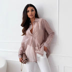 Damen elegante langärmlige Bluse mit feiner Struktur R&B
