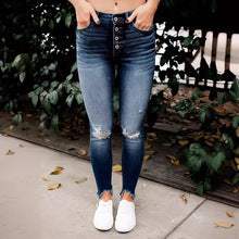 Damen Skinny Jeans mit hoher Taille und Destroyed-Details R&B