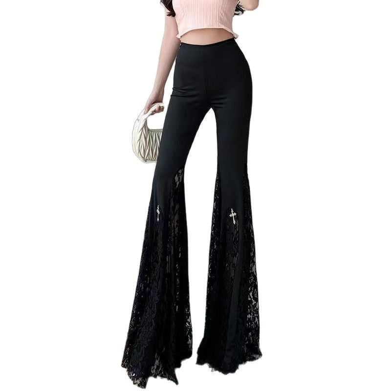 Damen Elegante Schlaghose mit Spitzenapplikationen R&B