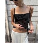 Damen Sexy Trägertop mit transparentem Stoff und raffiniertem Falten-Design R&B