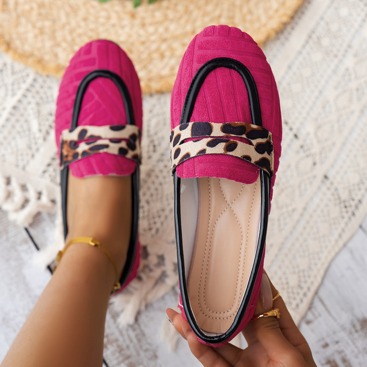 Damen Komfortable Loafers mit R&Brnem Leopardenband R&B
