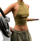 Damen High-Neck Crop-Top aus elastischem Material R&B
