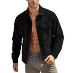 Herren nan lässige fein gerippte Cordjacke mit Stehkragen, Brusttaschen und elastischem Saum R&B