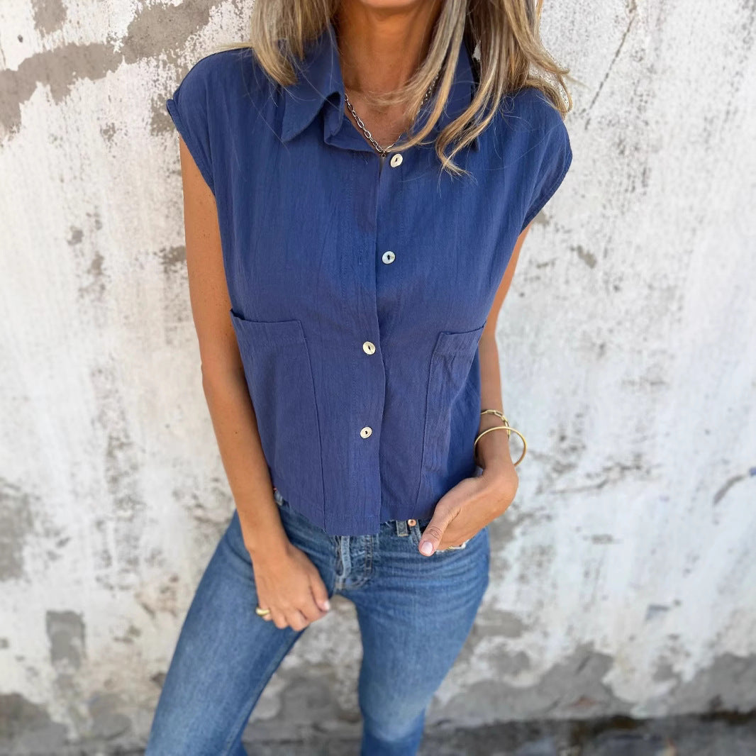 Damen Kurzarm Bluse mit praktischen Taschen