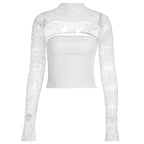 Damen Elegantes Oberteil mit transparenten Ärmeln und hochwertiger Spitze R&B