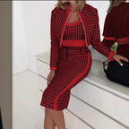 Damen Stilvolles Blazer-Kleid-Set mit grafischem Muster und tailliertem Schnitt R&B