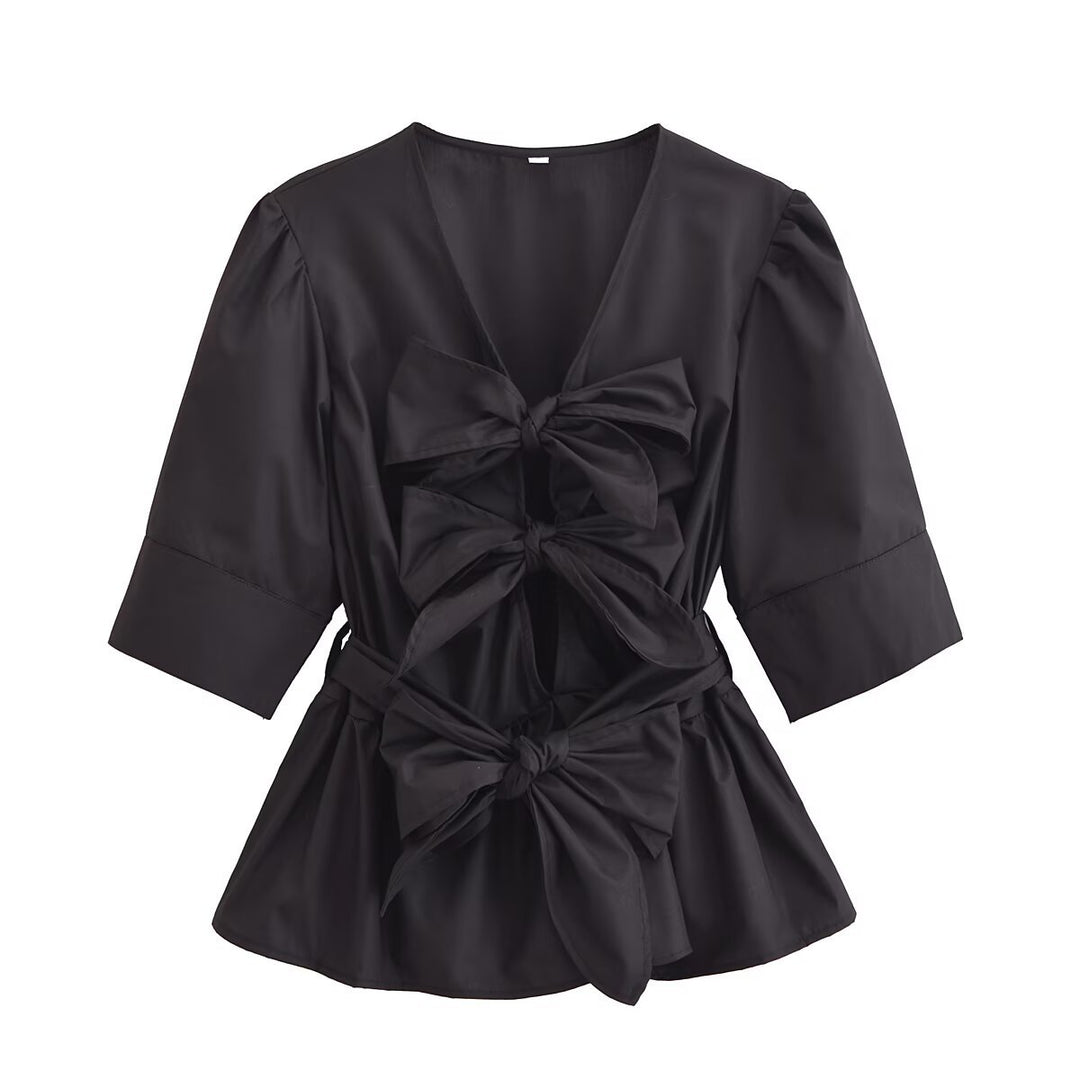 Damen elegante Bluse mit Schleifendetails R&B