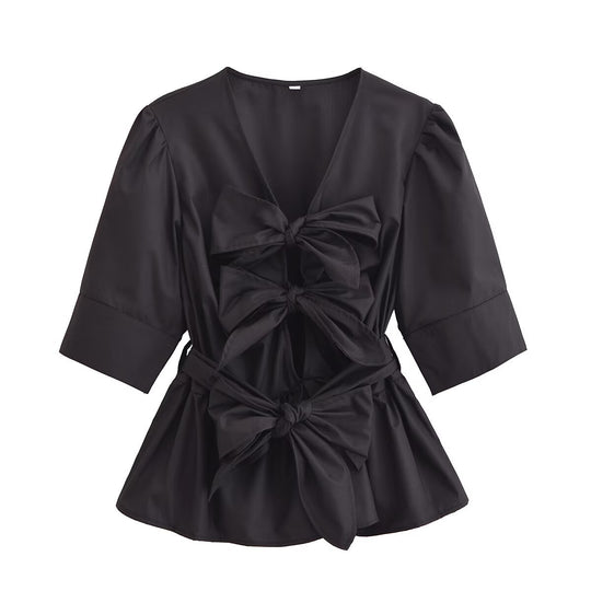 Damen elegante Bluse mit Schleifendetails R&B
