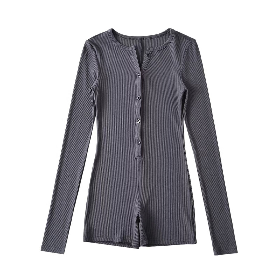 Damen Langarm-Jumpsuit mit Knopfverschluss R&B