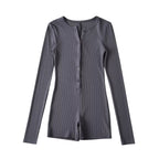 Damen Langarm-Jumpsuit mit Knopfverschluss