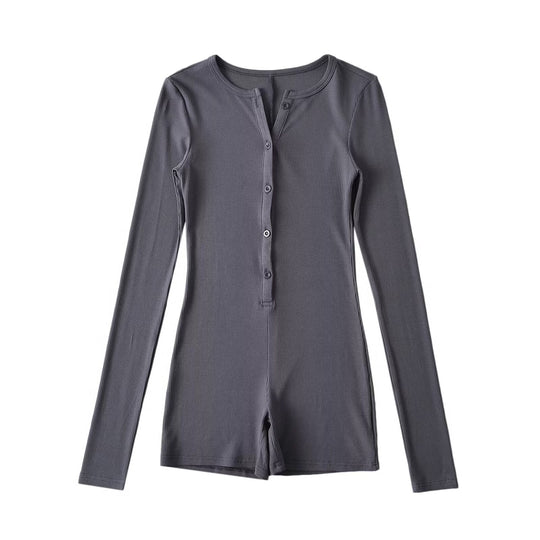 Damen Langarm-Jumpsuit mit Knopfverschluss R&B
