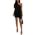 Damen nan asymmetrisches schulterfreies Minikleid mit Drapierung und gerafftem Rock R&B