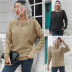 Damen Strickpullover mit einzigartigem V-Ausschnitt und eleganten Knopfdetails R&B