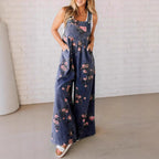 Damen Lässiger Denim-Hosenanzug mit floralem Print und weiten Beinen R&B