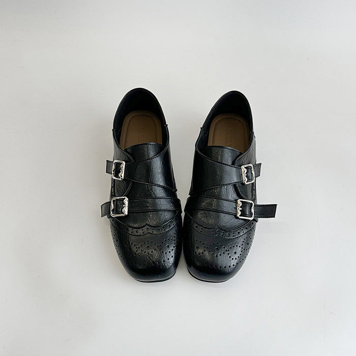 Damen modische Mokassins mit doppeltem Schnallenverschluss und stilvollem perforiertem Design R&B