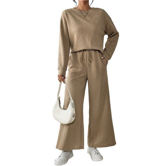 Damen Lässiges Lounge-Set mit strukturiertem Oberteil und weitem Hosen R&B