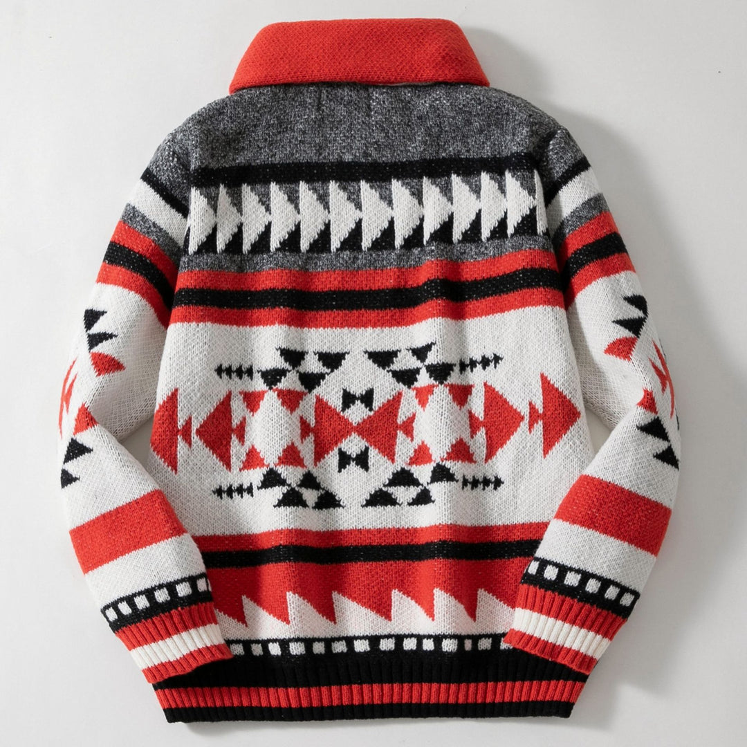 Herren Strickjacke mit geometrischem Muster und hoher Kragen R&B