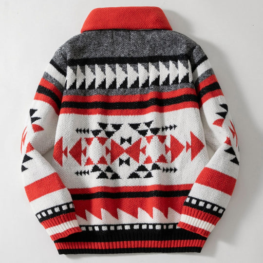 Herren Strickjacke mit geometrischem Muster und hoher Kragen R&B